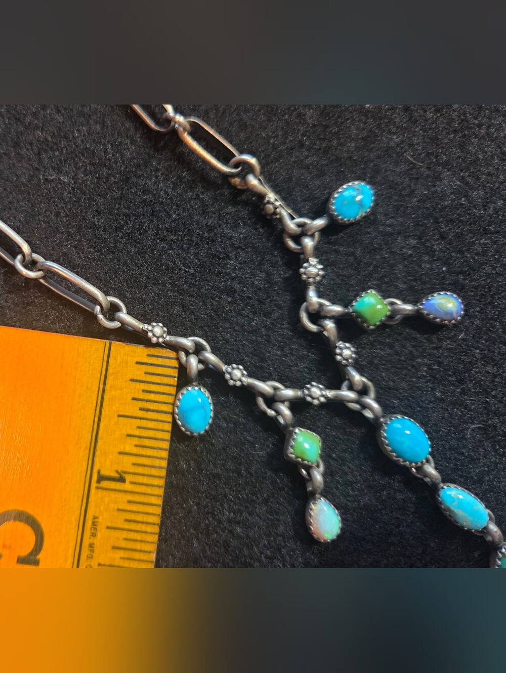 Navajo Brenda Jimenez Turquoise Opal Sterling Drop Pendant Necklace - Picture 8 of 8